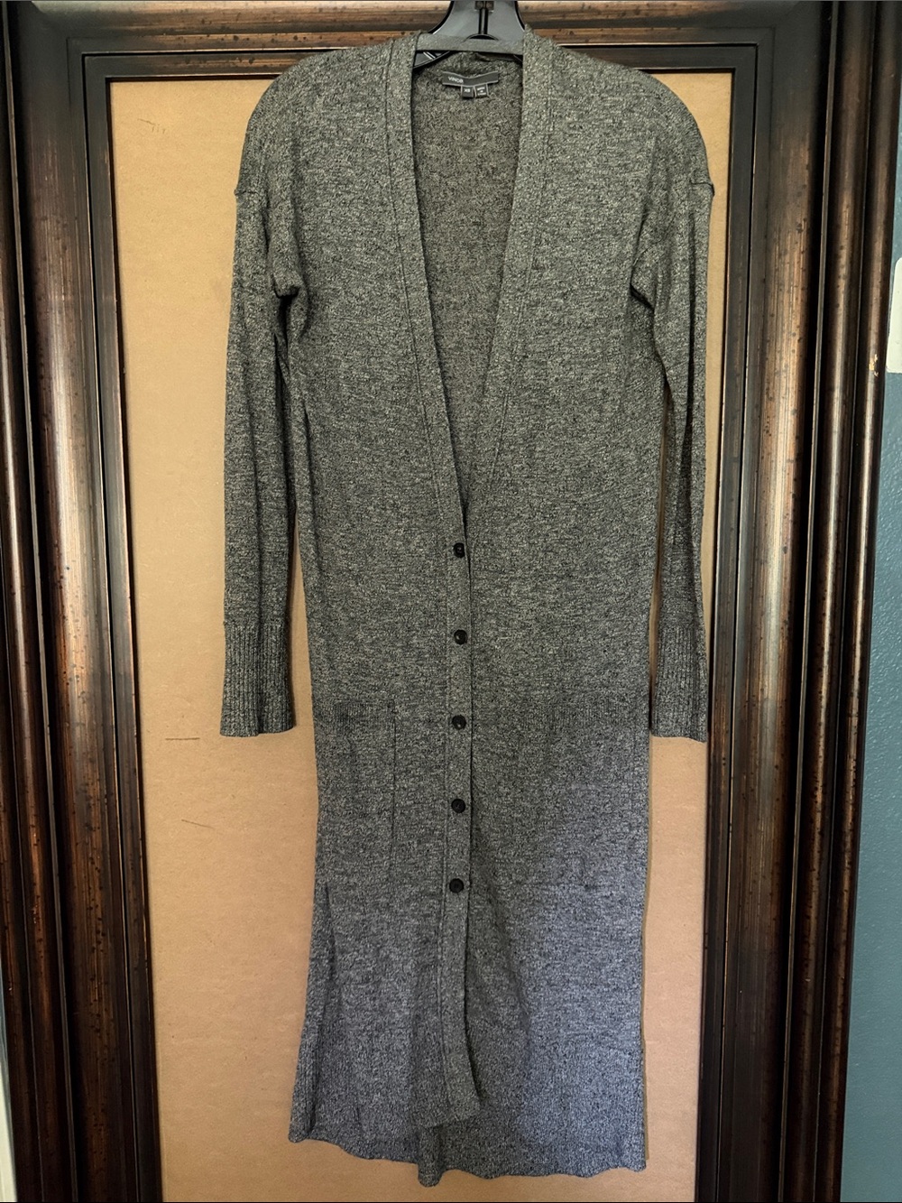 Vince Long Black/Taupe marled Button-Front Maxi Cardigan with Pockets